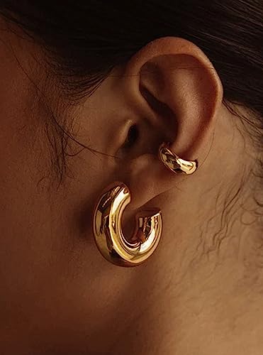 Chunky Gold Hoops Earrings for Women - Water Proof and Lightweight