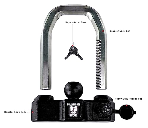 Image of BulletProof Hitches - Extreme Duty Trailer Coupler Lock - Universal Trailer Lock with 1 inch Solid Steel Bar - Fits 1-7 /8 inch, 2 inch and 2-5 /16 inch Couplers - Heat-Treated & Pick-Resistant