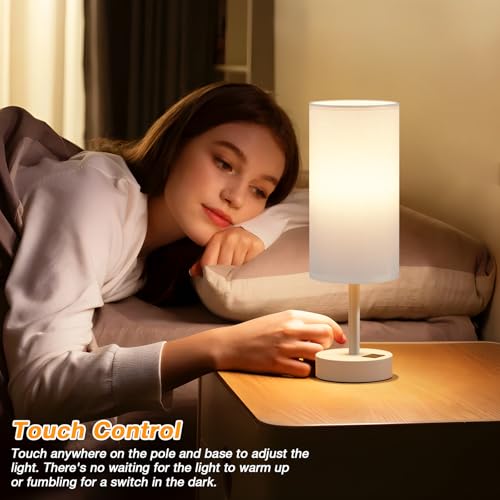 Dicoool White Touch Bedside Lamp for Bedroom - 3 Way Dimmable Table Lamp with USB, Nightstand Lamp with White Charging Station for Desk Dorm, Girl Kids Room, Small by Dicoool - Image 2