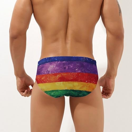 Rainbow Flag LGBTQ G-alaxy Printed Swim Briefs for Men Sexy Bikini Swimwear Elastic Beach Trunks Bathing Suit3