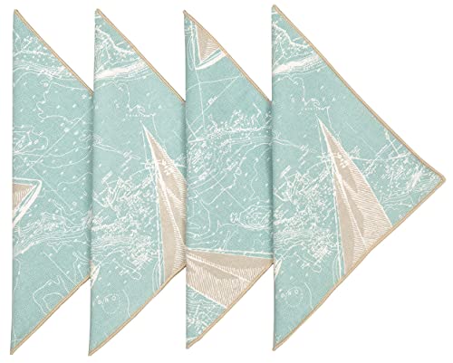 Cloth Napkins Table Linens Linen Napkins Dinner Napkins Set Of 4 Light Blue Sail Away Yacht Party Boat Coastal Decor 18" X 18" #TOP28