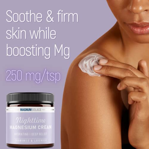 Magnum Solace Magnesium Lotion – Nighttime Magnesium Cream – Apply to Legs, Arms or Chest - Topical Magnesium Chloride – USA Made and Safe for Kids (Chamomile Lavender)