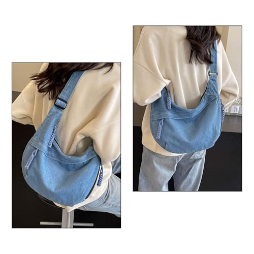 Denim Crescent Crossbody Bag for Women, Y2K Sling Purse with Adjustable Strap Multiple Pockets2