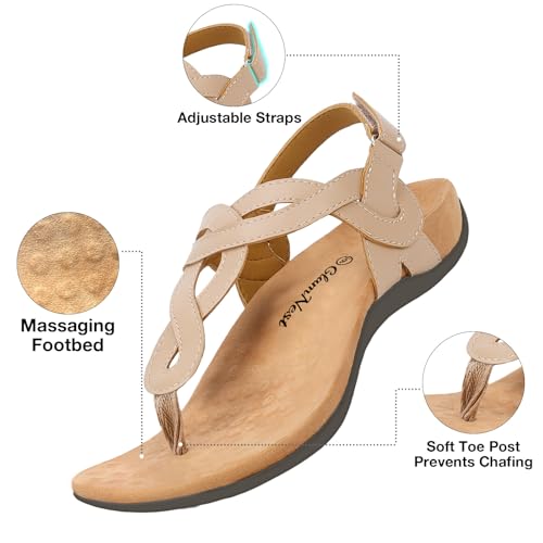Image of Women's Orthopedic Arch Support Comfortable Walking Sandals, Orthotic Thong T-Strap Supportive Casual Flat Summer Sandals for Women
