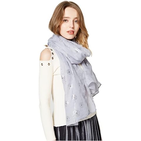 SEW ELEGANT NEW Silver Foiled Dandelion Cotton Scarf Stone Grey Cover