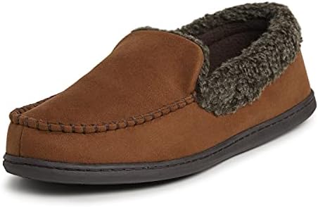 EZ Feet Men's Faux Suede or Felted Moccasin with Whipstitch Detail Indoor/Outdoor Breathable Memory Foam Slipper 13-14W Chestnut Wide Width