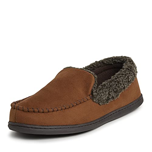 Ez Feet Men's Faux Suede Or Felted Moccasin With Whipstitch Detail Indoor/Outdoor Breathable Memory Foam Slipper 13-14W Chestnut Wide Width #TOP26