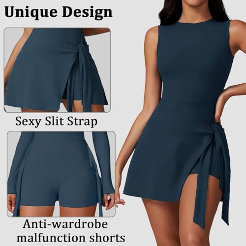 XDSP Tenniskleid Damen Golfkleid mit Integriertem Shorts Ärmellos Sportkleid Trainingskleid Sommer Kurz Jumpsuit Kleid Tennis Outfit Damen Weich Sport Tennis Tank Dress Jogging Workout Gym Fitness