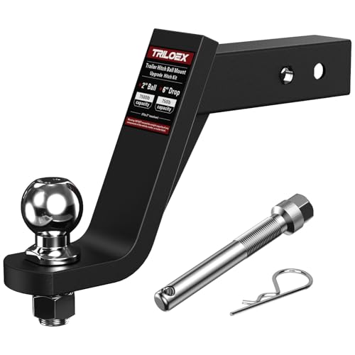 Trailer Hitch Mount with 2-Inch Ball Fits 2-in Receiver 6 Drop 7 500 lbs Includes 5/8 Screw-in Hitch Pin
