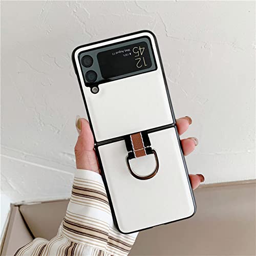 Coque rigide Samsung Galaxy Z Flip 3 blanche mince protection litchi carbone