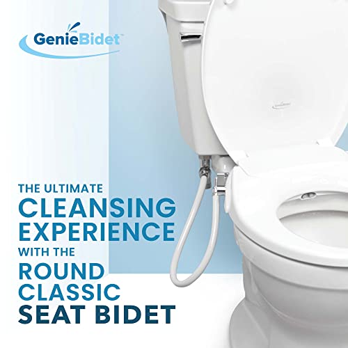 Geniebidet [Round] Seat-Self Cleaning Dual Nozzles. Rear & Feminine Cleaning - No Wiring Required. Simple 20-45 Minute Installation Or Less. Hybrid T With On/Off Included! #TOP1