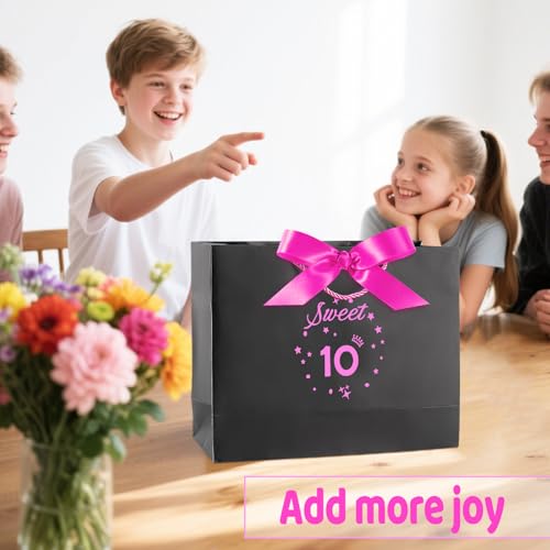 Hot Pink Sweet 16th Birthday Gift Bag with Greeting Handles and Ribbon for Girls 16 Year Birthday Gift Wrapping Bag for Party Favors Goodie Wrapping Bag Decorations Supplies - Image 3