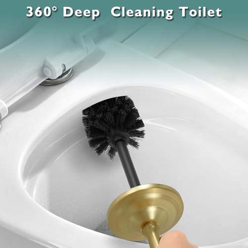 Image of Gold Toilet Brush and Holder Set, Stainless Steel Toilet Brush for Bathroom,Heavy Duty Gold Toilet Bowl Brush and Holder,Deep Cleaning Modern Toilet Cleaner Brush -Space Saving, Covered Brush, Durable