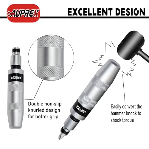 Image of AUPREX Manual Impact Screwdriver, 1 /2 inch Reversible Hand Impact Driver Set, Hammer Screwdriver with 12-Piece CR-V Slotted, Phillips, Hexagonal Bits Set for Removing Rusted Fasteners or Frozen Bolts