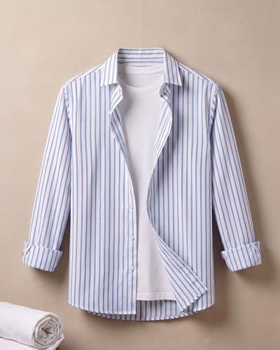 Image of Afflatus Men's Striped Casual Regular Fit Shirt Cotton Blend Stripe Full Sleeve Stylish Shirt for Men