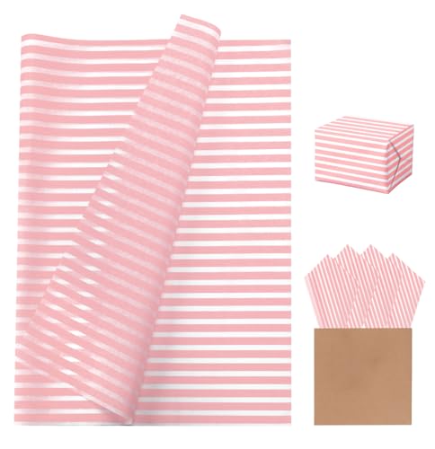 Papier de soie rayé rose clair MUNILAIL 100 feuilles pour emballage