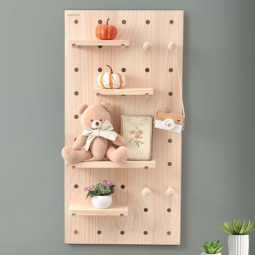 Image of Plantex Multipurpose Pine Wall Mount Wood Pegboard For Home /Wood Display Shelf /Wall Organizer For Bedroom /Kitchen /Bathroom - (32X16 Inches)