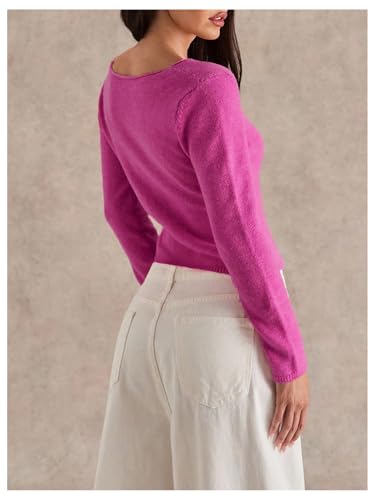 OYOANGLE Women's Cut Out Cropped Sweater Long Sleeve Crew Neck Split Hem Lightweight Pullover Tops2