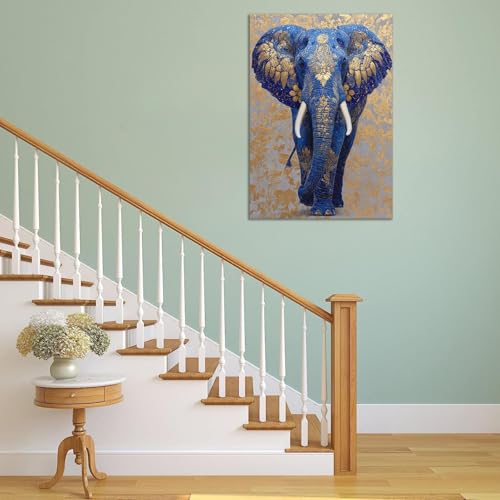 Cuadros modernos de baño con elefante azul para decorar tu hogar 3