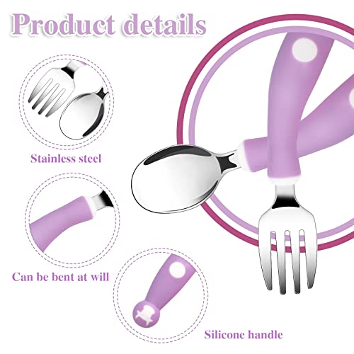 6 Pieces Toddler Utensils Kids Silverware Set With Silicone Handle, Children Safe Forks And Spoons Toddler Cutlery, 316 Stainless Steel & Food Grade Silicone #TOP3