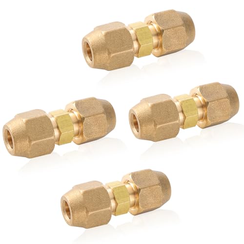 HonQiShiMY Lot de 4 Raccords Doubles pour Tuyaux en Cuivre 1/4,tubes cuivre Connecteur à double écrou,Raccord Tuyau en Cuivre Sans Soudure Raccord Liaison Frigorifique pour Rallonge Tube Climatisatio