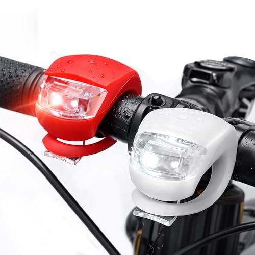 BML Pack of 2 LED Bike Lights Front & Rear Clip On Silicone Waterproof Safety Light Set Flashing Bicycle Lights for Cycling Running Walking
