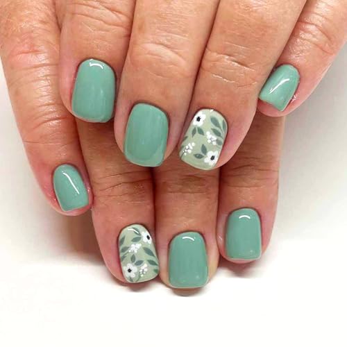 Spring Press on Nails Short Square Fake Nails with White Flowers ...