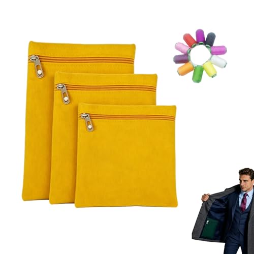 3-Pack Sew in Side Pocket with Zipper, Invisible Canvas Hidden Wallet for Travel Jacket (B0GXVPVSFF)