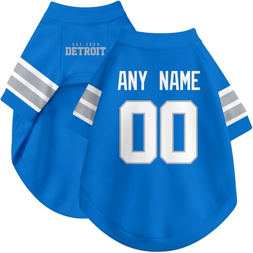 Image of Detroit Dog Clothes Jersey Style Personalized Pet T Shirt with Custom Name Number for Small Medium Large Dogs