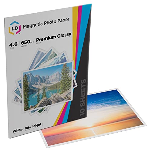 LD Products Glossy Inkjet Magnetic Photo Paper 4x6 (10 Sheet Pack) - High Resolution Compatible with all Inkjet Photo Printer Models capable of printing on 4