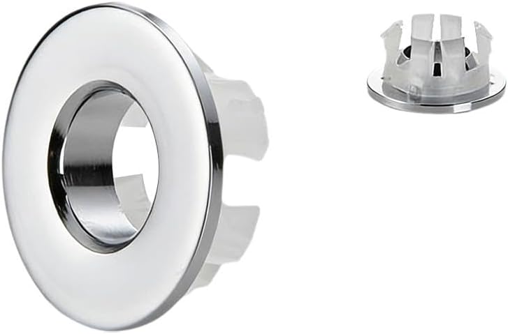 Bathroom Basin Sink Overflow Cover, Round Hole Design, Rings Sink Overflow Round Basin Trim Drain Cap Cover Remplacement for Kitchen Bathroom Basi-n Vanity Sinks Silver