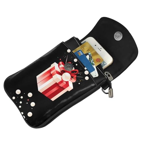 Sac à main pour téléphone portable en cuir à rabat chic et perles 19,3x12,4 cm
