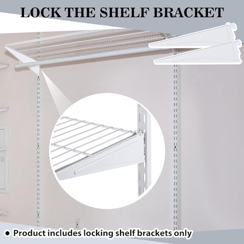 Image of Wonderjune 12 Pcs Adjustable Locking Shelf Bracket 16 Inch Shelf Brackets Heavy Duty Wire Shelving Brackets for Deep Wire Shelving Double Track System (White)