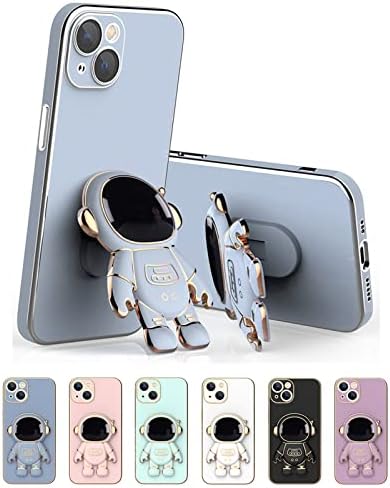 COOWEEK 6D Plating Astronaut Hidden Stand Case Cover for iPhone 14,Cute Phone Case with Camera Lens Protector Cover,Blue,6.1 Inch