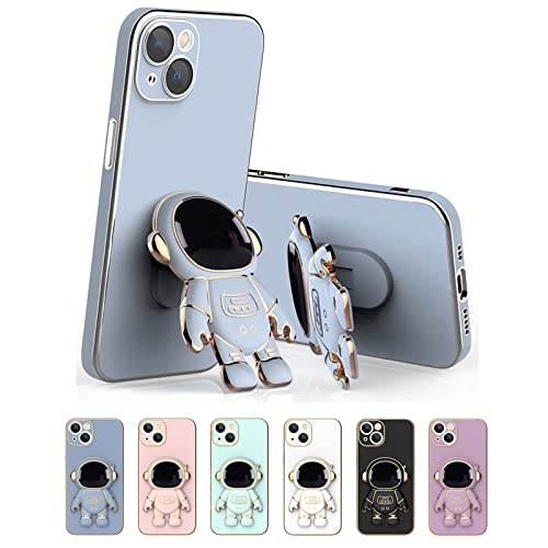 Cooweek 6D Plating Astronaut Hidden Stand Case Cover For Iphone 14,Cute Phone Case With Camera Lens Protector Cover,Blue,6.1 Inch #TOP2