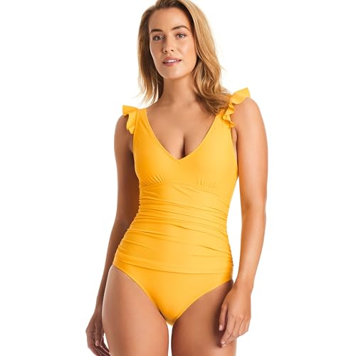 ELLEN TRACY Women's Mio One Piece Swimsuit - BathingSuit for Women with Ruffle Sleeves, Swimsuit for Ladies