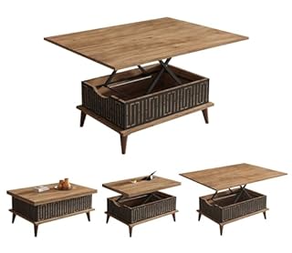 BERA DESIGN Extendable Dining Table 6-8 Seater, Lift Top Coffee Table, Extendable & Foldable Coffee Table Converts to Dining Table - 90x60x45cm