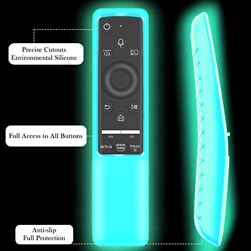 Case Compatible with Samsung Smart TV Remote Controller BN59 Series, Light Weight Silicone Cover Protector Shockproof Anti-Slip Remote Skin Sleeve - Black (Glow Blue)