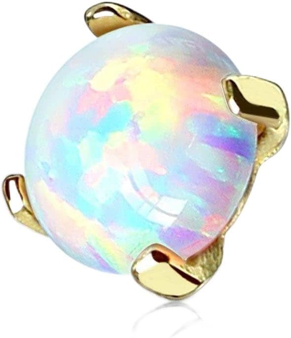 Body Accentz Prong Setting Lab Opal Stone 14K Yellow Gold Dermal Anchor Top 3mm 14g