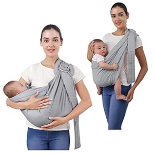 Ring Sling Baby Carrier, Baby Carrier Newborn to Toddler Sling,Ergonomic Comfortable Baby Sling for Infant Babies Newborns, Soft Adjustable Baby Ring Sling for Outside Walking Traveling (Grey)