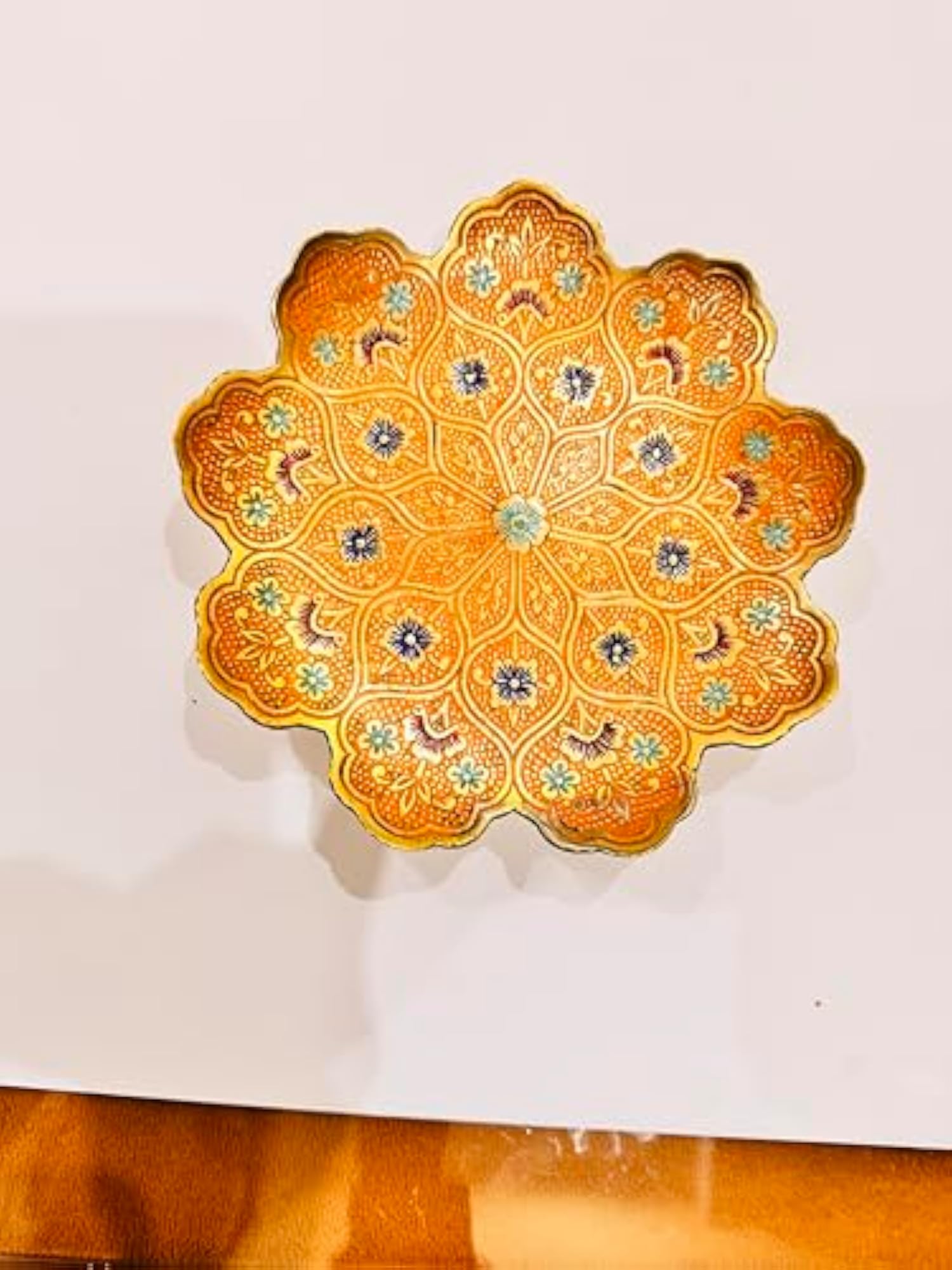 Decorative Flower Shaped Serving Plate, Orange Floral Pattern