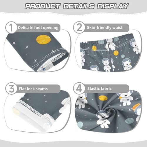 Astronaut White Bear Girls Leggings Ultra Soft Compression Yoga Gym Pants for Kids 4-10T3