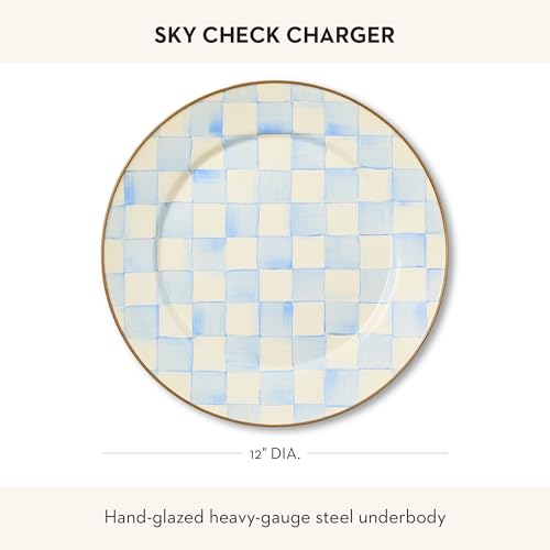 Image of MACKENZIE-CHILDS Enamel Charger Plate, Light-Blue-and-White Sky Check