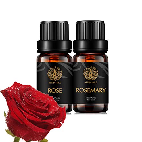 Aromathérapie Rose Huile Essentielle Set pour Diffuseur, 2x10ml 100% Pure Rosemary Huiles essentielles Kit pour Humidifier-romarin,rose huiles set, aromathérapie romarin huile Kit,pur rose huiles kit