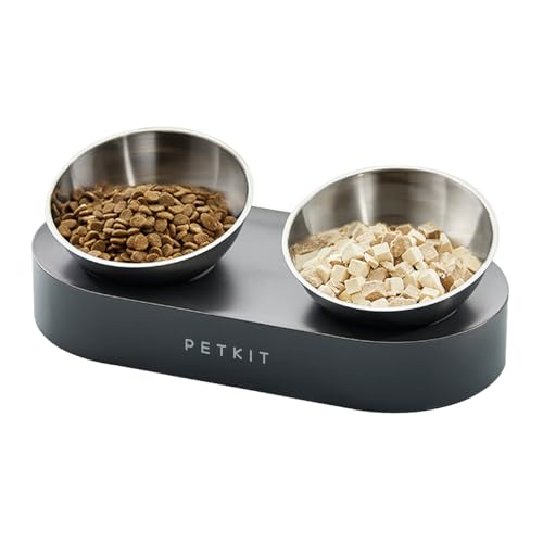 PETKIT Cat Bowls with Stand Tilted, 0 &15° Stainless Steel Elevated Cat Feeding Bowls for Cats and Small Dogs, Raised Cat Food and Water Bowls, Stress Free, Food Grade Material, Anti Slip No