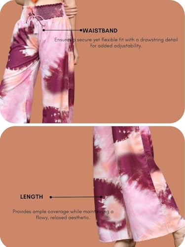 Image of Leriya Fashion Womens Mid Rise Tie-Dye Loose Fit Flared Wide Leg Palazzo Pants | Relaxed Pants | Bottom