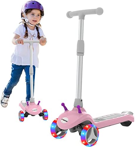 Kid Electric Scooter, 3 Wheel Electric Toddle Scooter for Kids, 3 Adjustable Height, Flashing LED Wheels & Lean-to Steer Design, Long Battery Life Electric Kick Scooter Ages 2-8