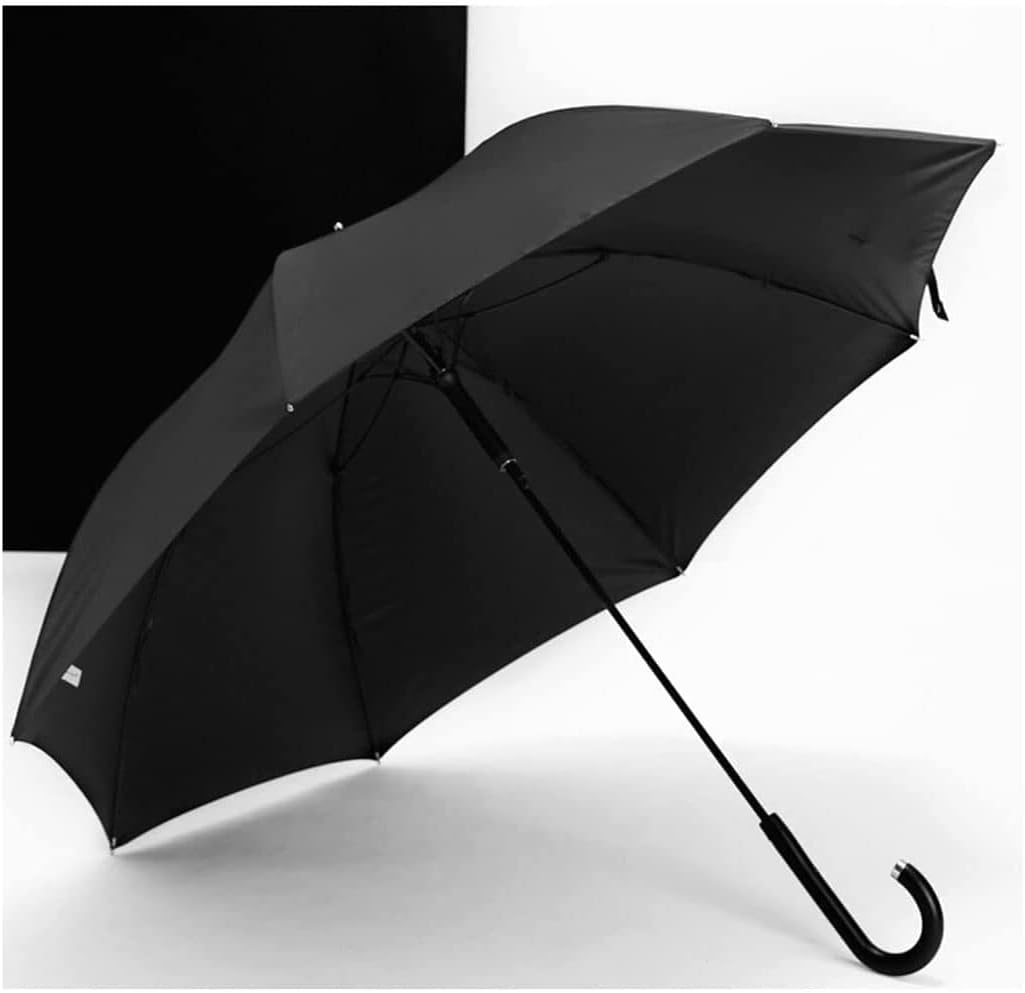 Windproof Umbrella Strong Umbrellas Umbrella Windproof Unbreakable Stick Umbrella Solid Color Auto Open Hook Handle J Cane Umbrella Umbrellas for Rain (Color : Black)