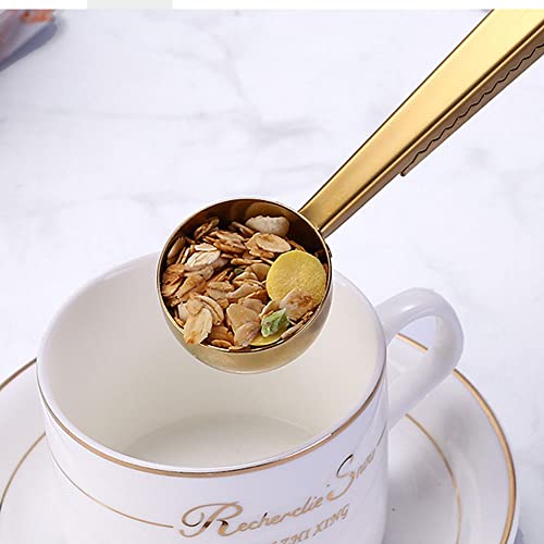 3Pcs Stainless Steel Golden Multi Function Coffee Coffee Scoop Coffee Scoop Clip 2 In 1 Stainless Steel 1 Tbsp Ground Measuring Spoon With Bag Clip For Coffee Tea #TOP3