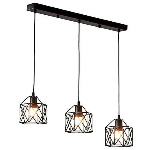 E27 Lampadario Industriale Luce pendente Vintage Soffitto 3 Luci Metallo Gabbia Sospensione Lampada Stile Retro Decorativa per Cucina, Camera da letto, sala da pranzo, Illuminazione interna